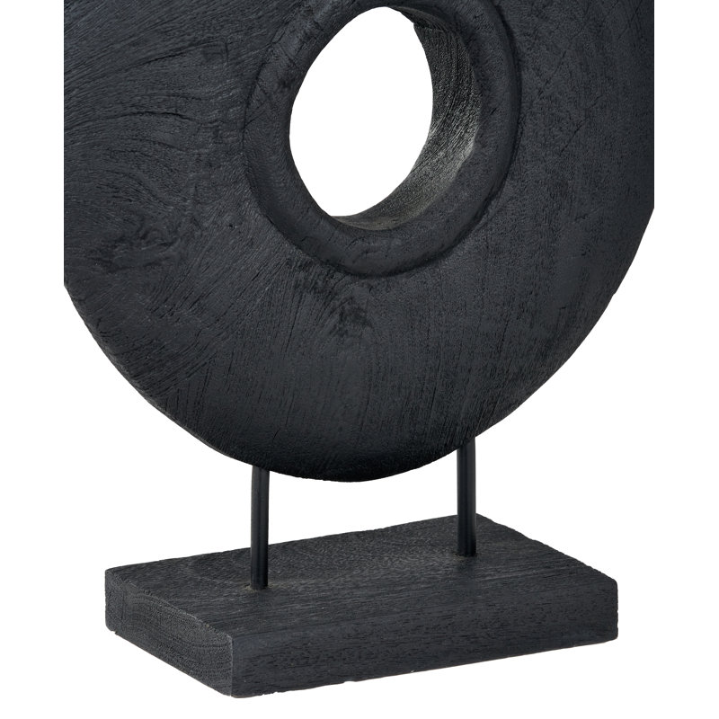 Handcarved Mango Wood Circular Ornament, Black