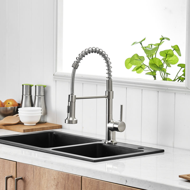 Brushed Nickel Commercial Kitchen Faucet With Pull-Down , 360 Degree Rotation, Convenient Sink Pull Down Nickel, 360-Degree Rotatable, Easy To Control
