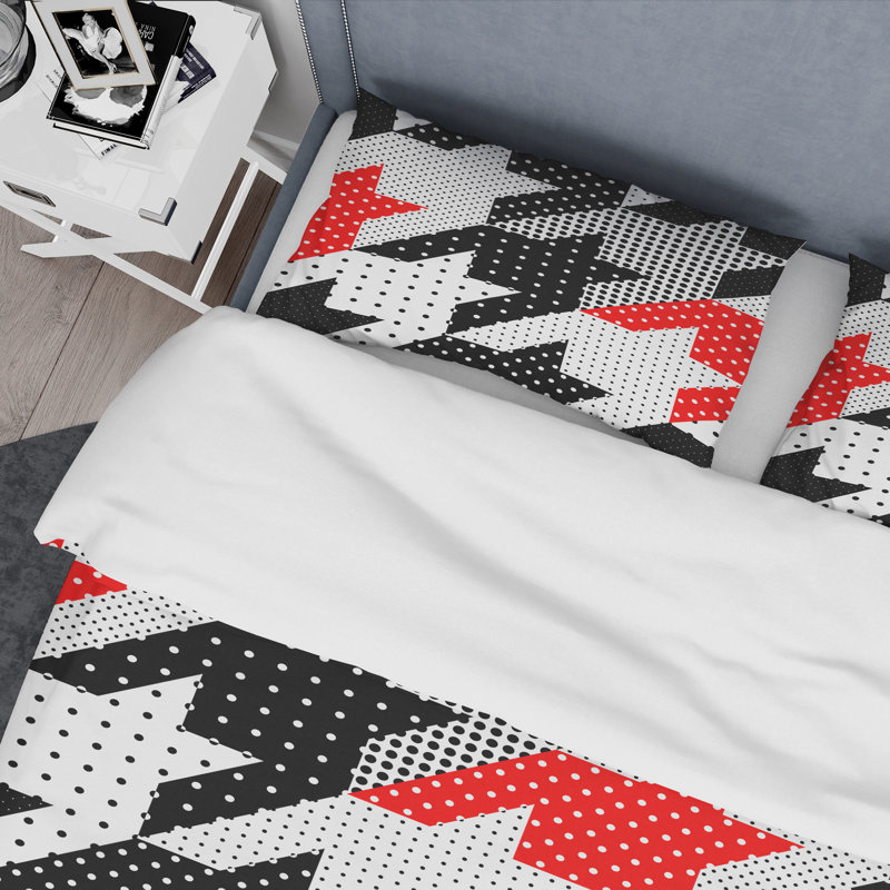 Ensemble de housse de couette blanche et noire à patchwork, Housse de couette simple + 1 taie décorative stan