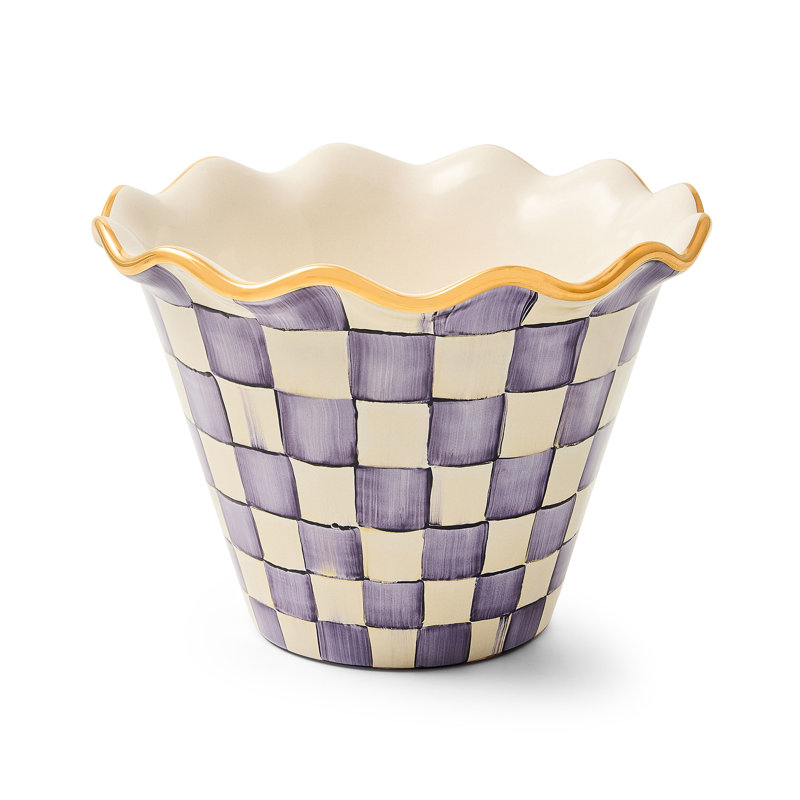 Plum Check Ceramic Garden Pot, 7.5" H x 10" W x 10" D