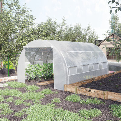 Arleane 4 x 3 x 2 m Polytunnel Greenhouse with Roll-up Side Walls White