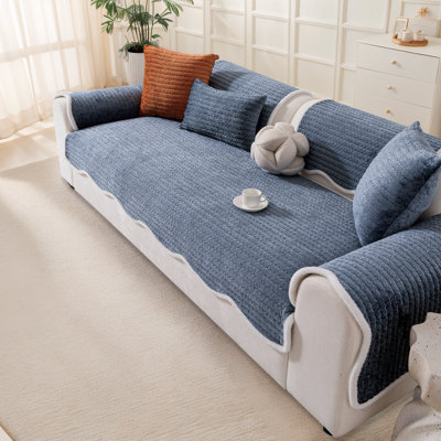 Special-Shaped Slipcover With Elegant Faux Fur Edging – Washable, Non-Slip Sofa And Furniture Cover For Pets