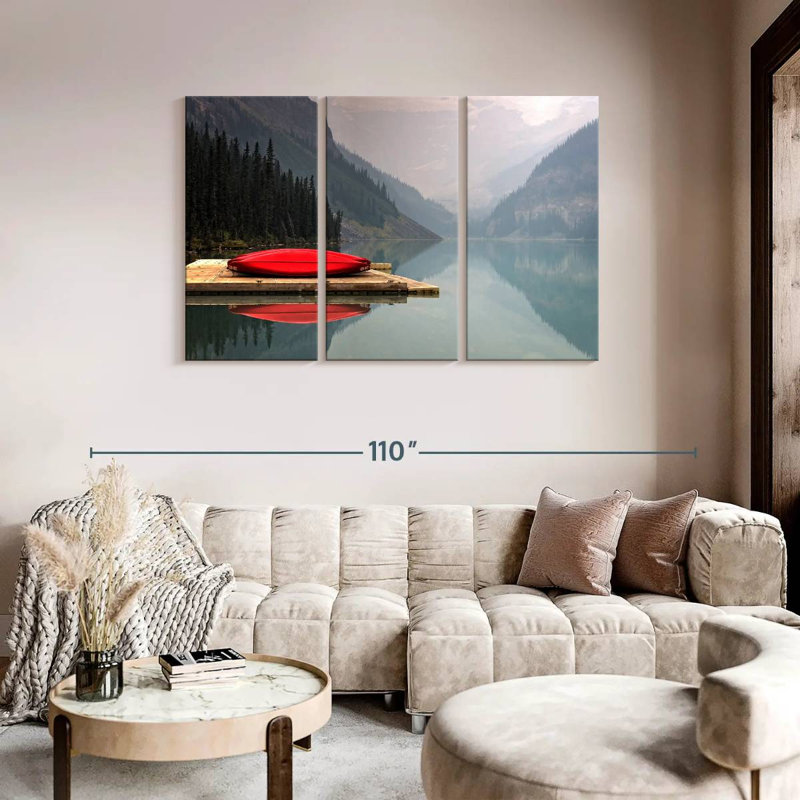 Mountain Lake Kayak Wall Art Multi Piece Canvas Print, H 48 po x l 74 po x P 1,25 po