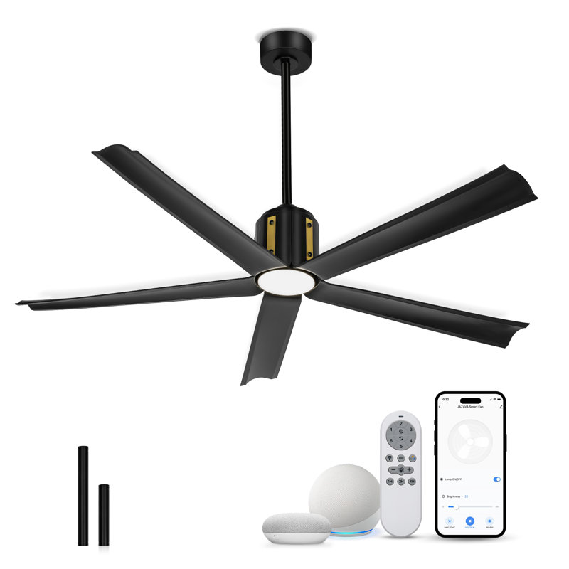 Ventilateur de plafond 60 W 18 W avec lumières DEL, 5 pales avec Alexa Smart Control, télécommande et application, Noir mat