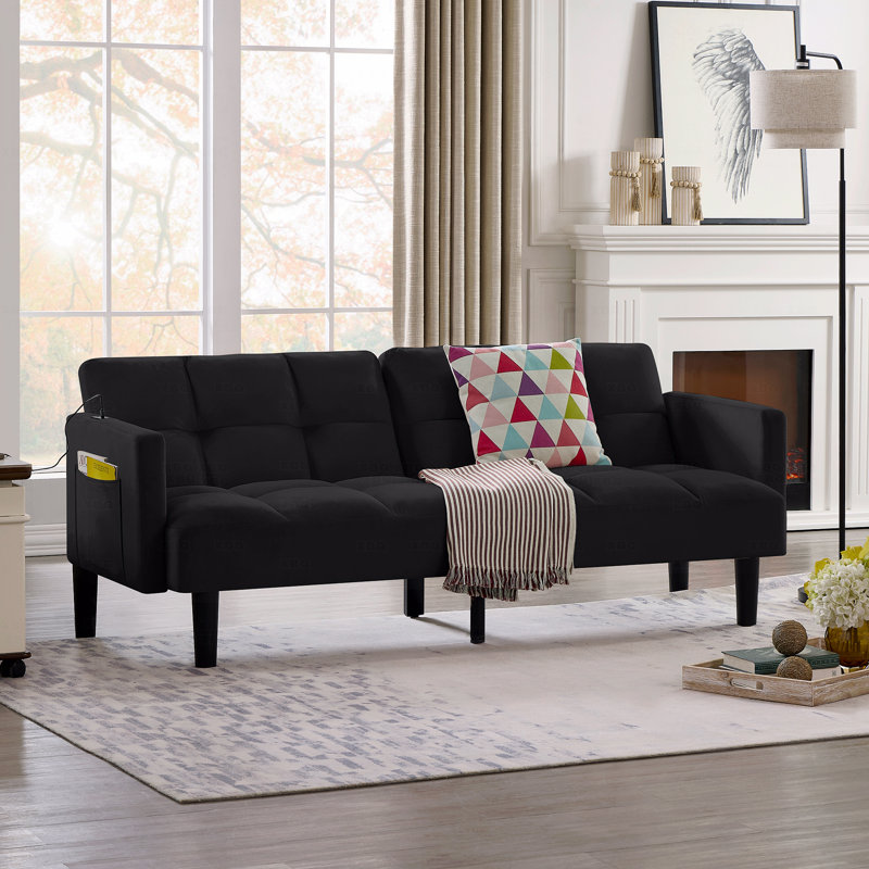 Velvet Futon Couch, Noir