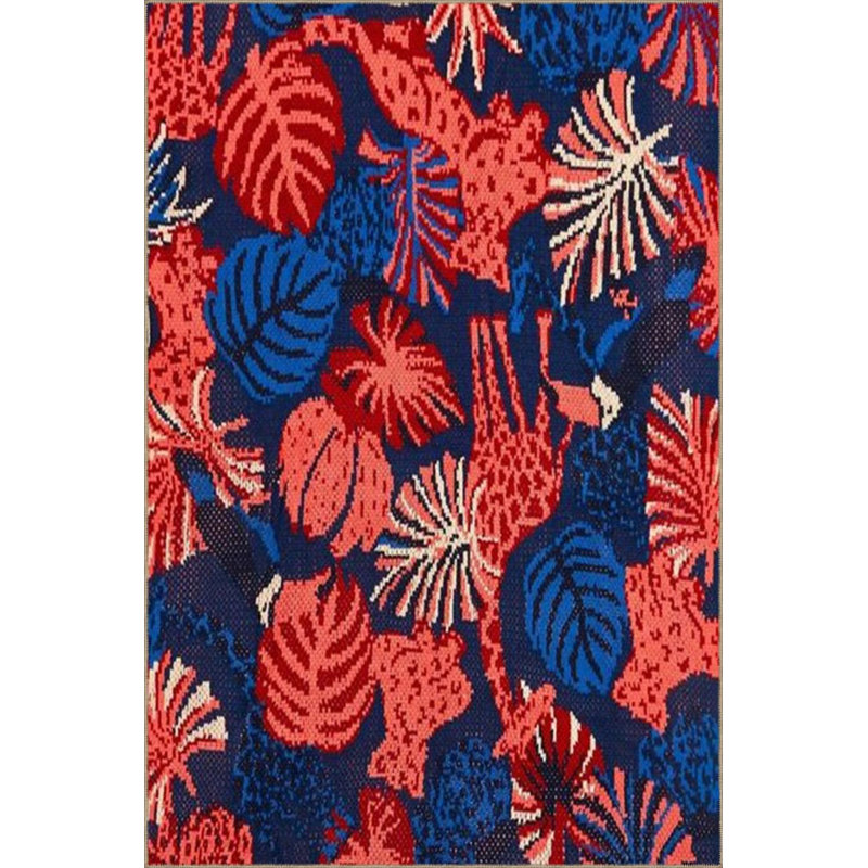 Tapis créatif avec motif de feuille bleue et rouge, Rectangle 5 pi x 9 pi 11 po