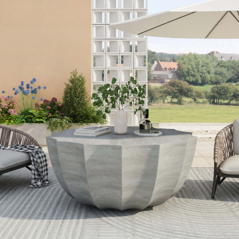 Table basse ronde d'extérieur avec fabrication en ciment MgO - blanc marbre