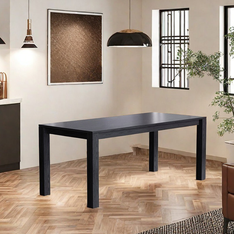 Black solid wood dining table rectangular home, 29.53"H x 70.87"L x 31.5"W