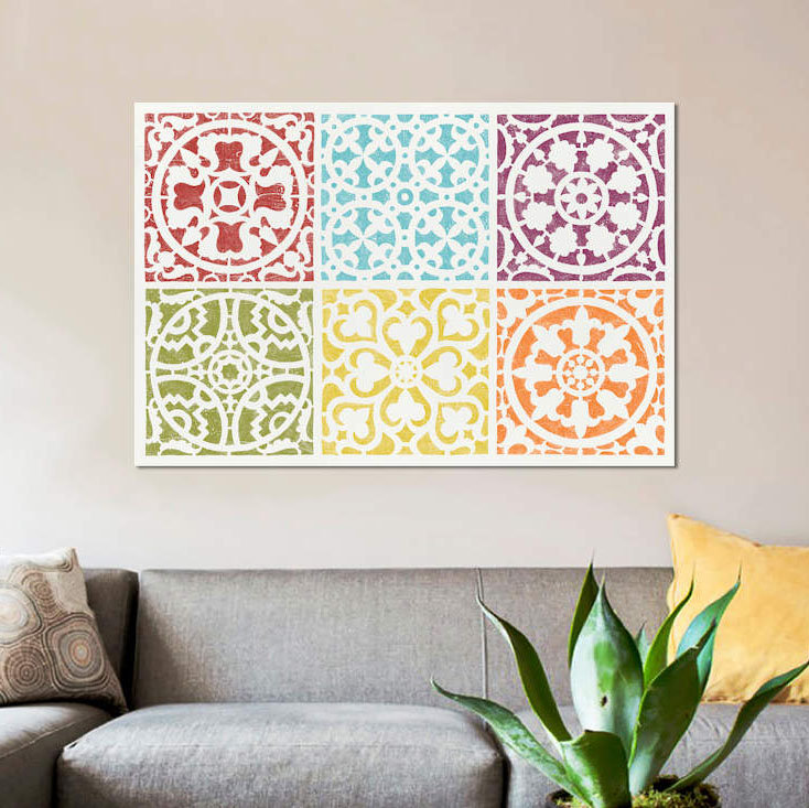 «Hacienda Tile» par Moira Hershey - reproduction sur toile tendue, H 8 po x l 12 po x P 0,75 po, Toile tendue, Pas de tapis