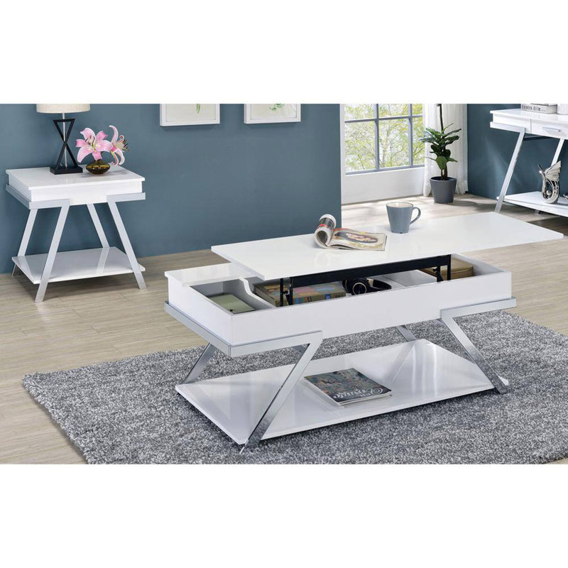 Table de bout blanche de style contemporain avec cadre chromé ultrabrillant