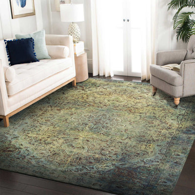 Tapis vert à motif tissé rétro