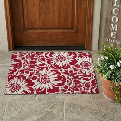 Tapis extérieur lavable antidérapant 2 pi x 3 pi bourgogne et blanc