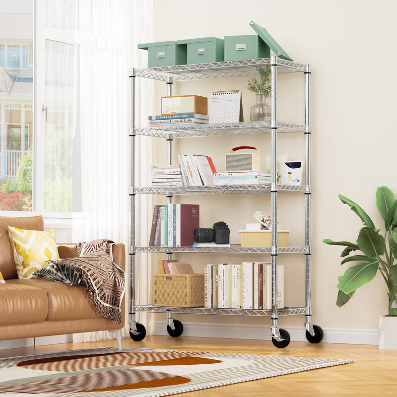 Étagère de rangement à 5 niveaux, H 59 po x l 30 po x P 14 po, Chrome chrome