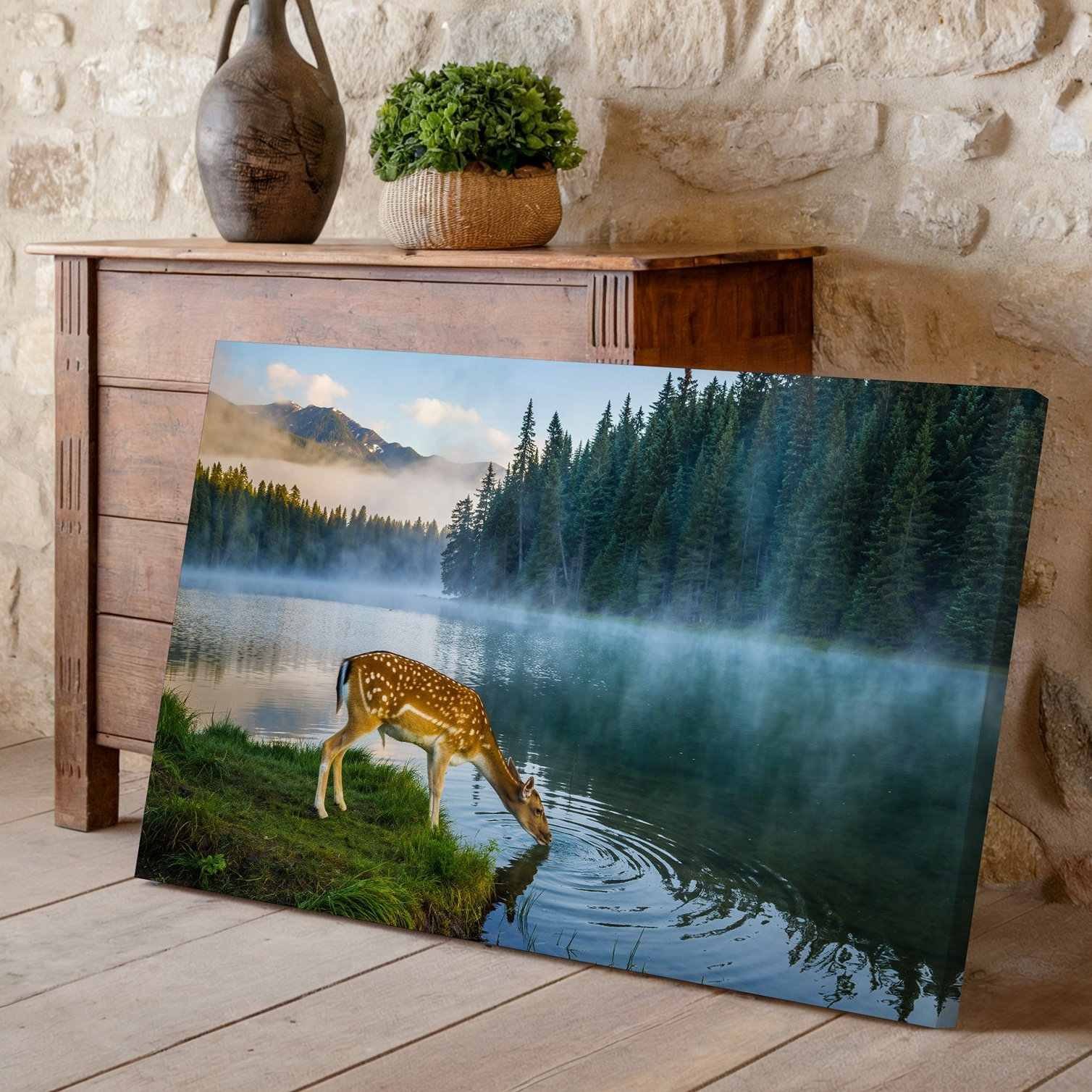 Acoustic wall art - Deer at dawn Deer at Dawn painting display picture 1