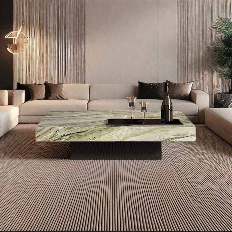 Square marble coffee table, 11.8" H x 39.4" L x 39.4" W, Multicolor