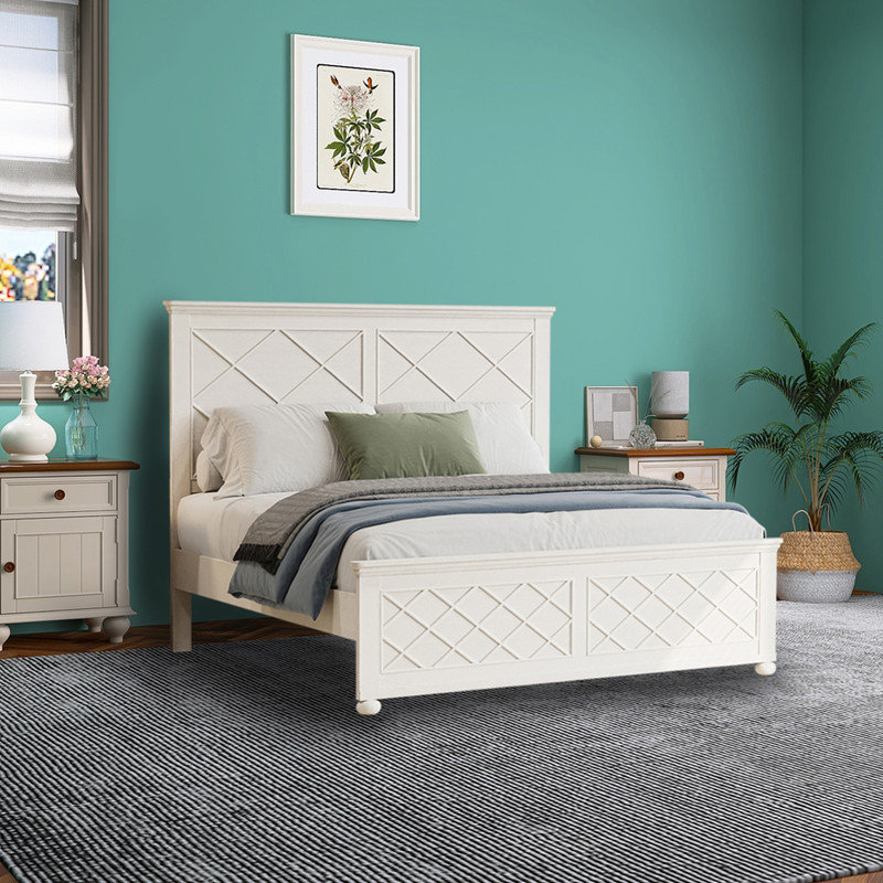 Base de lit Coastal Farmhouse pour chambre à coucher, chambre d'amis, Lit double