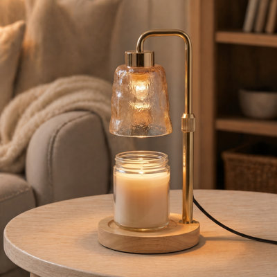 Golden Candle Warmer Lamp With Timer, Height Adjustable Dimmable Modern Wax Melts Warmer For Jar Candles, Table Lamp For Home Living Bedroom Farmhouse