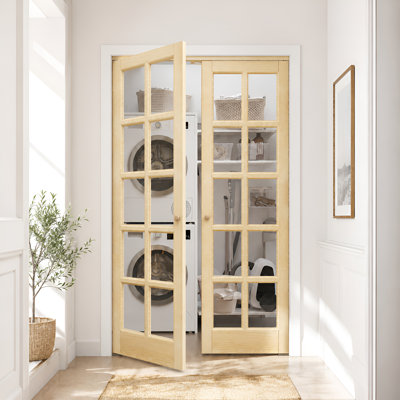 Porte française 30 "x 80" à 10 panneaux en verre et bois massif avec trousse de quincaillerie d'installation