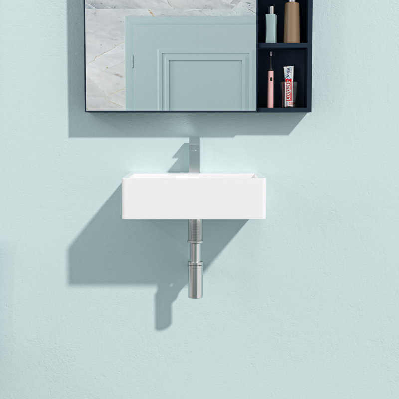Lavabo de salle de bain mural rectangulaire en céramique blanche 21 "x 16" avec trou de robinet et trop-plein