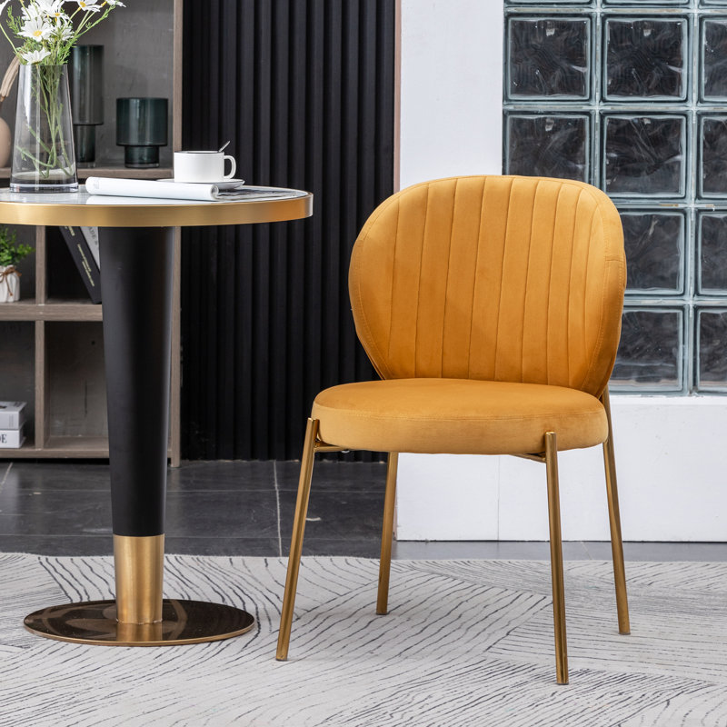 Chaise de salle à manger en velours, Jaune