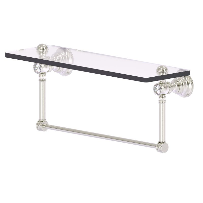 Freyja Glass Bracket Shelf with Towel Bar, 5.54" H x 22" W x 7" D, Satin Nickel