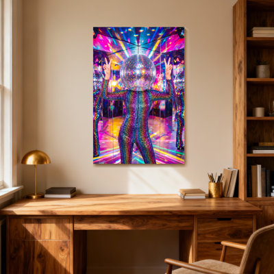Fashion Disco Ball Head Rainbow Suit Mirror Room Lights Flashing Colors