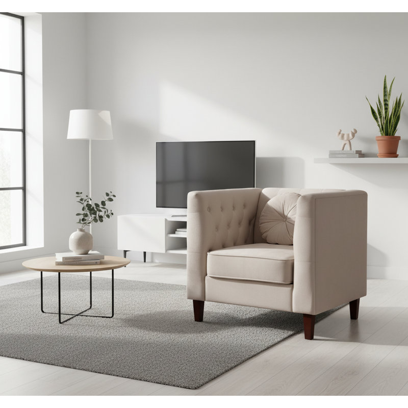 Fauteuil carré en velours, Beige