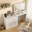 Bureau de coiffeuse de 59 po avec miroir, miroir de coiffeuse avec lumières à DEL, coiffeuse (coiffeuse de maquillage) avec 3 tiroirs et 2 armoires, coiffeuse avec tablettes de rangement, blanc, pour la chambre à coucher