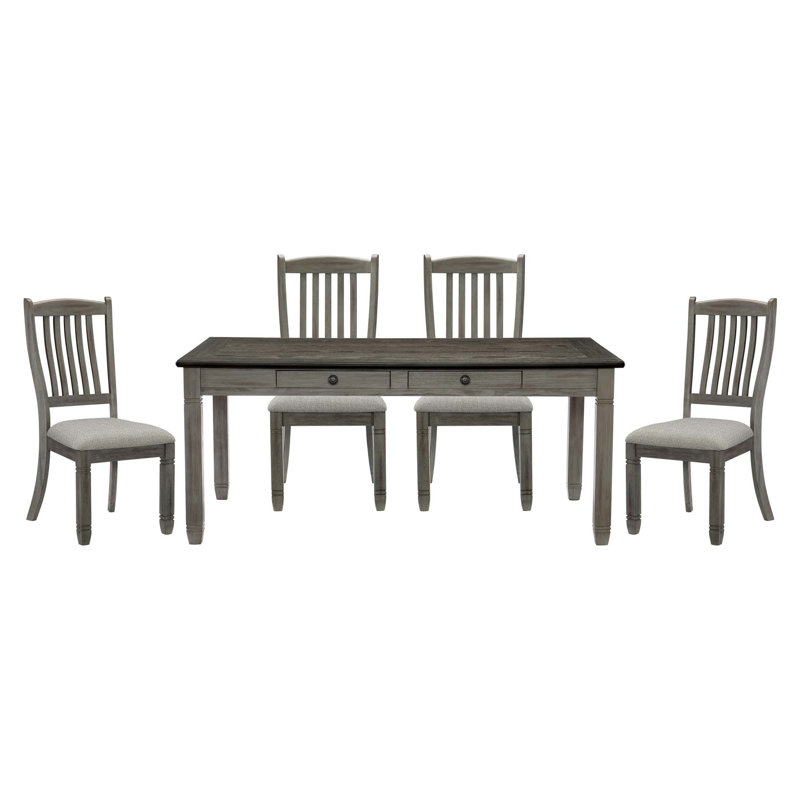 Ensemble de salle à manger 5 pièces avec 6 tiroirs et 4 chaises d'appoint style campagnard décontracté