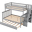 Lit superposé simple au-dessus d'un lit double avec escalier et lit gigogne, gris - Espace de sommeil confortable et stable-1543231931