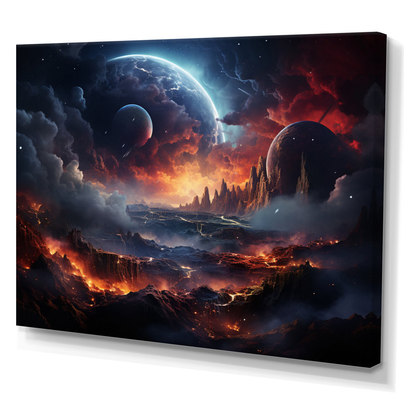 Orange, noir, astronomique, espace, rêves II, H 30 po x l 40 po x P 1,5 po, Toile tendue