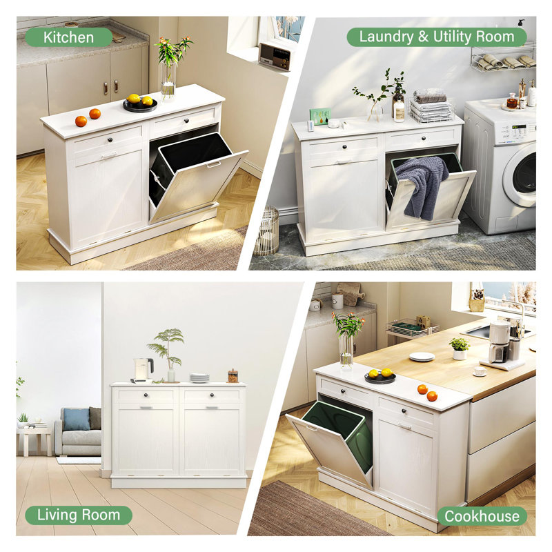 White Freestanding Dual Tilt-Out Kitchen Storage Cabinet