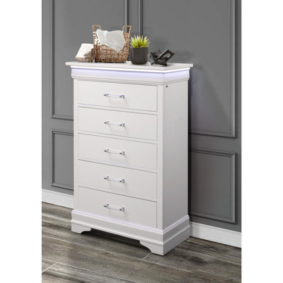 Creshawn 16" Blue Solid Wood Five Drawer Chest With LED Lighting