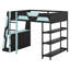 Lit mezzanine double pour lit double avec bureau, structure de lit mezzanine en bois massif avec lumières DEL, ports USB et tablettes, lit double pour jouer avec bureau-1571588410