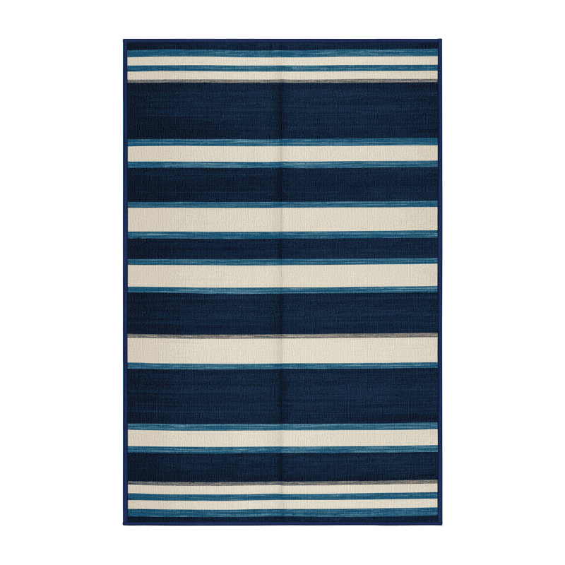 Washable Ink Blue White Striped Area Rug, Runner 2' x 4'