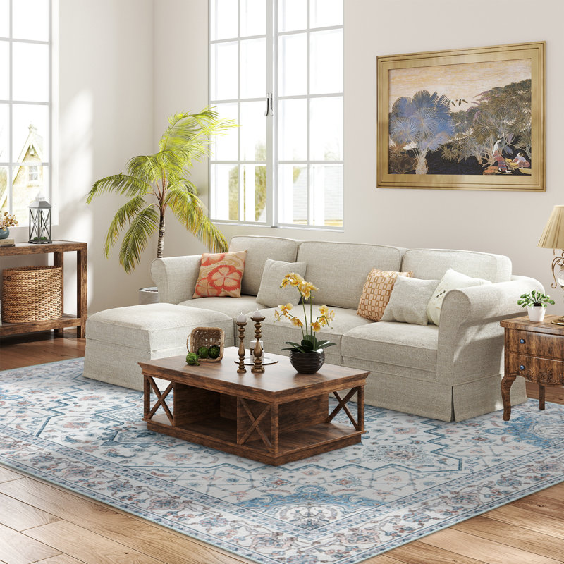 7x10ft Machine-washable Carpet, Cashmere-Look Rug with Non-Slip Backing and Durable Edging, Bohemian Style Rug Suitable for Living Room, Bedroom, Dining Room