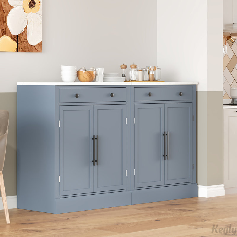 Garde-manger autoportant de 28,7 po de largeur, ensemble de rangement pour buffet, armoire à café, ensemble de 2, Gris