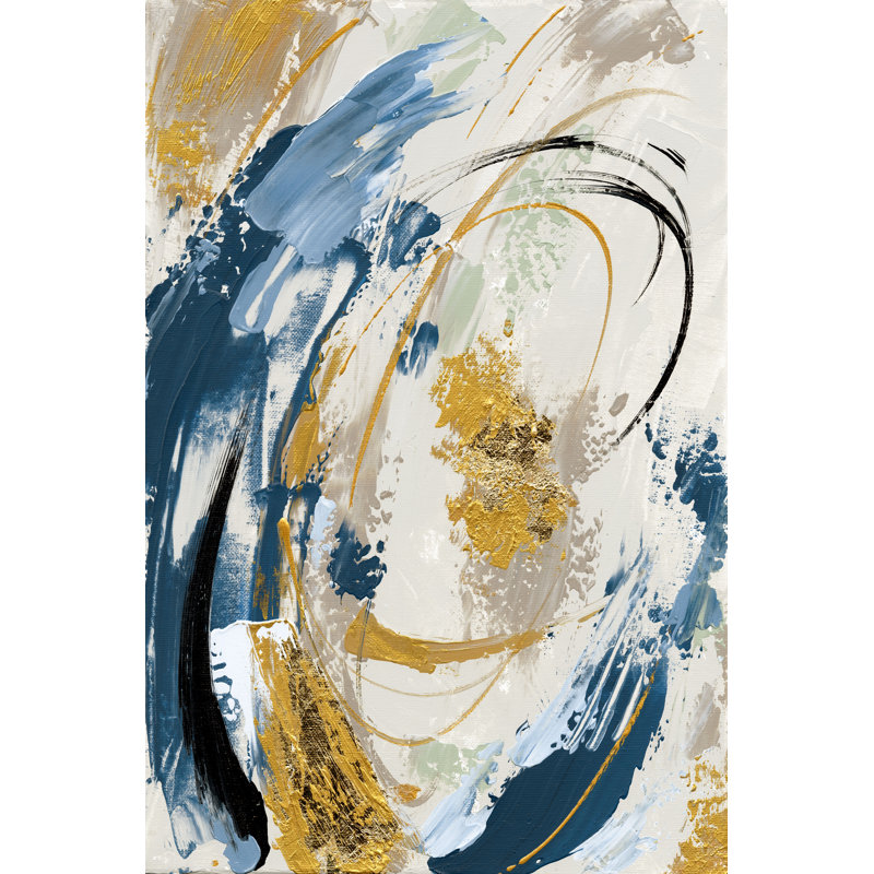 " Blue Yellow Abstract ", No, 48" H x 32" W  , Gold Framed Canvas