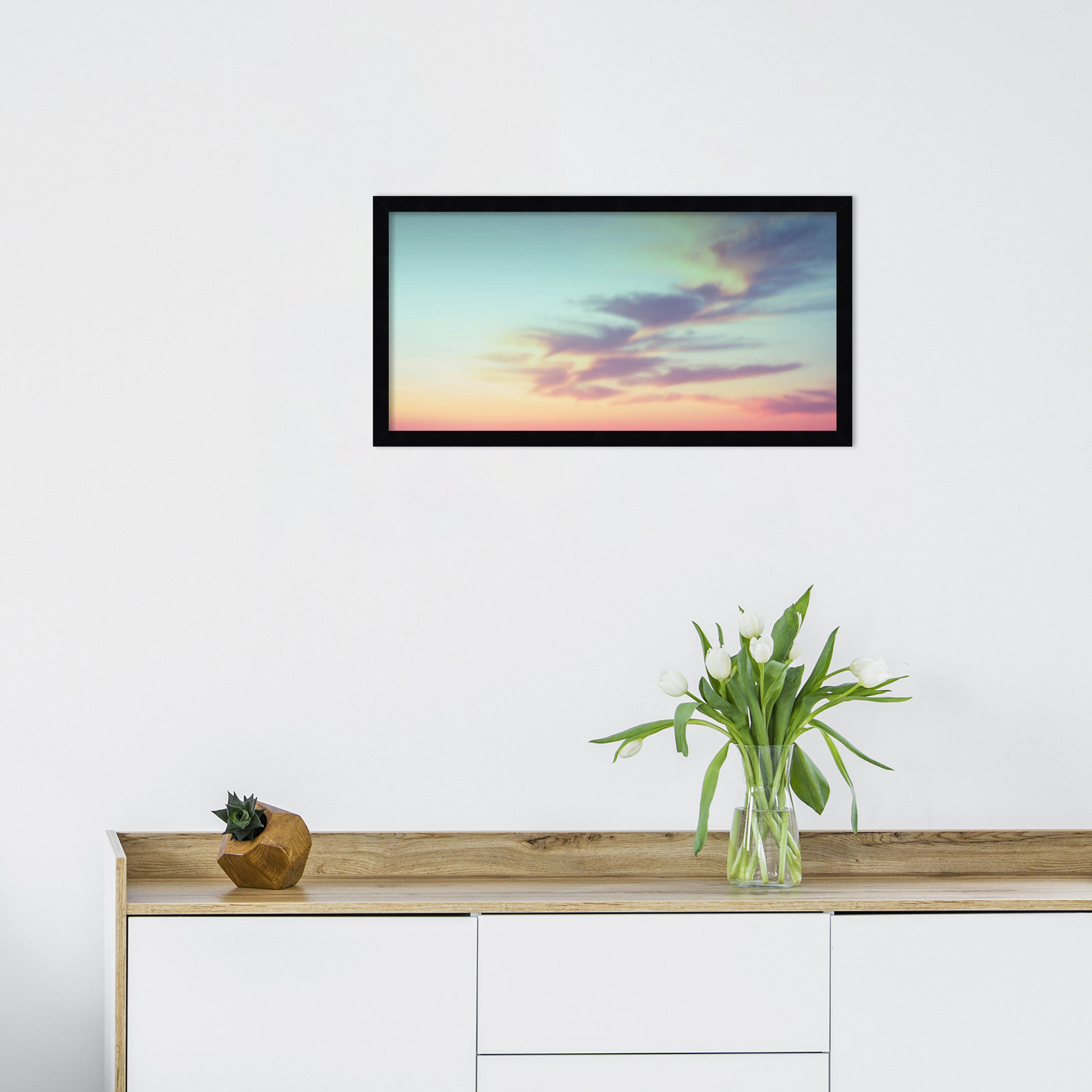 Ethereal Sunset on the Beach Print, Black Framed, 25" W x 13" H x 1" D