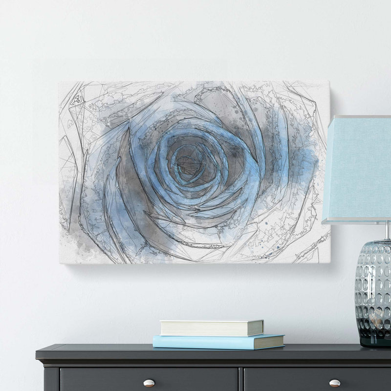 Pretty Blue Rose in Abstract - Wrapped Canvas Drawing - Wrapped Canvas, 40cm H x 60cm W x 3cm D