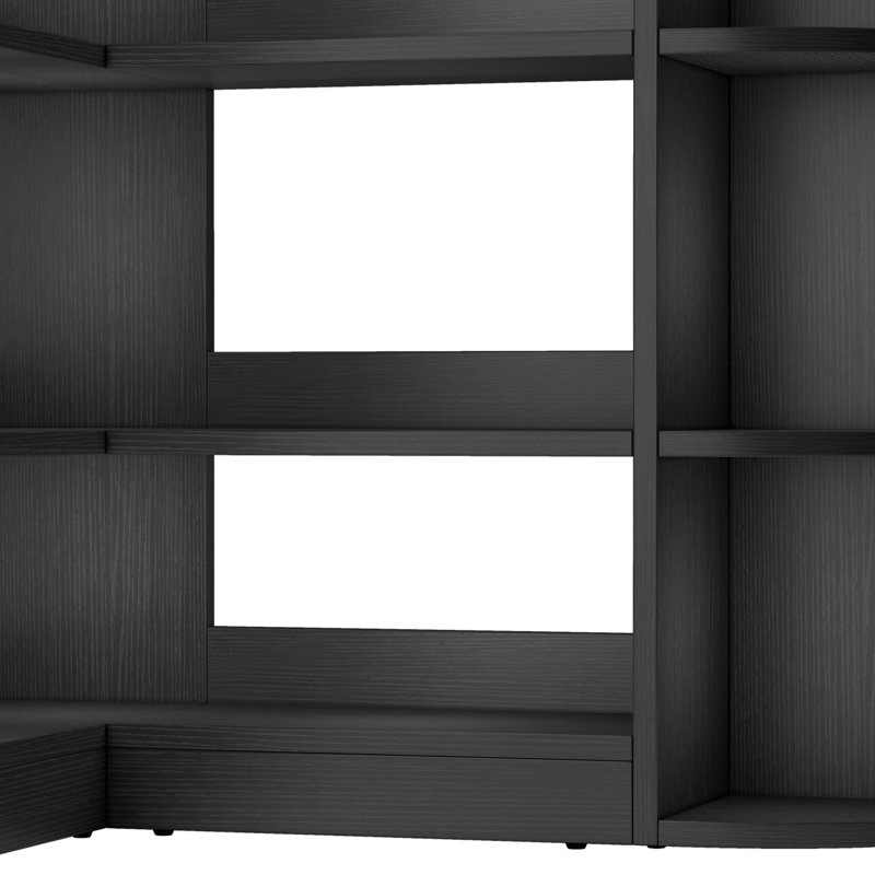 Bibliothèque de coin en forme de L avec éclairage à DEL et éclairage à 6 niveaux, Noir, noir, noir, noir