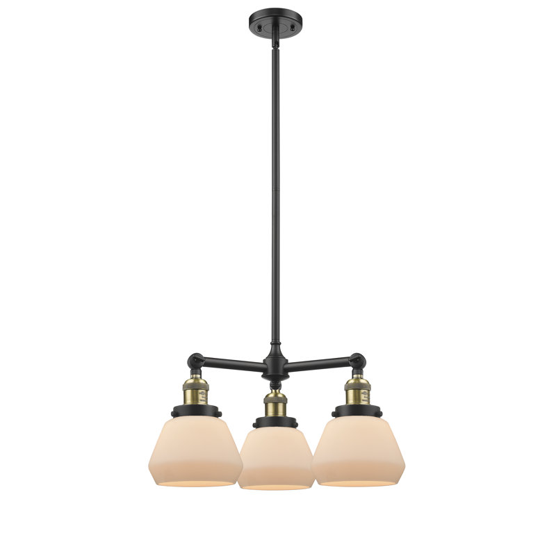Lustre 3 lumières à abat-jour Chill, Laiton antique, Boîtier blanc mat, Ampoule DEL rétro de 3,5 watts