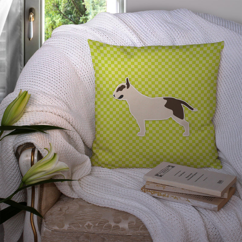 Coussin intérieur/extérieur bull terrier, H 14 po x l 14 po x P 3 po, Vert