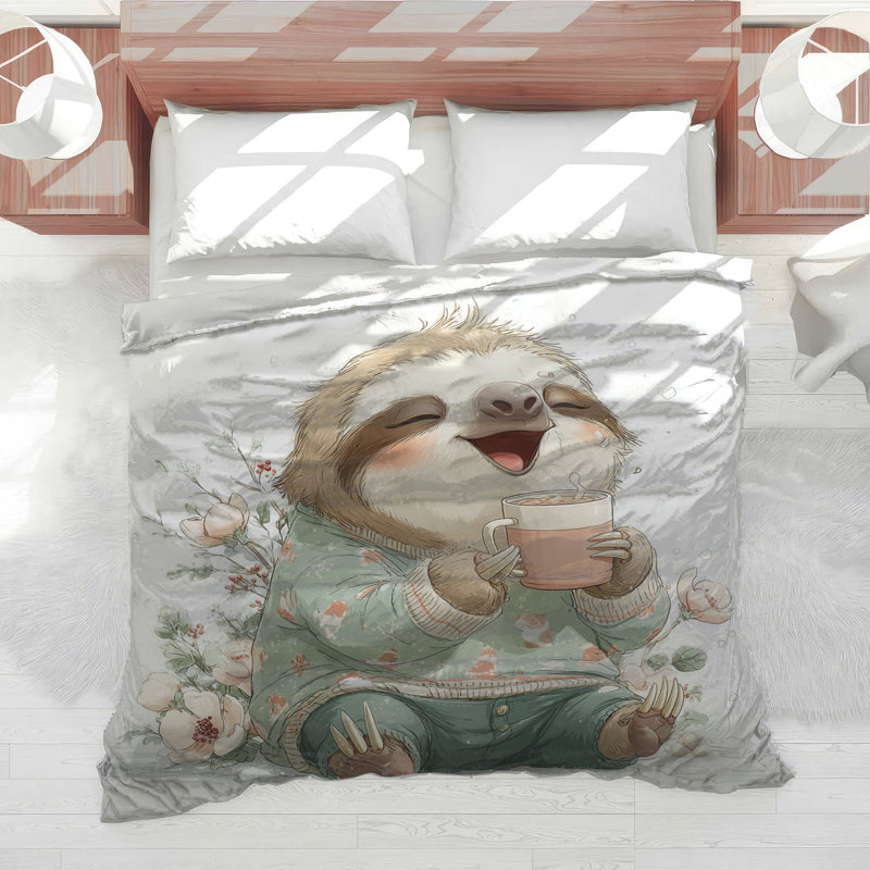 Édredon mignon paresseux buvant du cacao, Grand lit