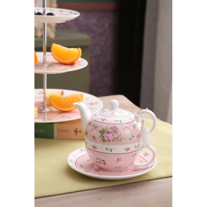 Lily Manor Alemany 0.5ml Stovetop Safe Floral Teapot, Rose Pink
