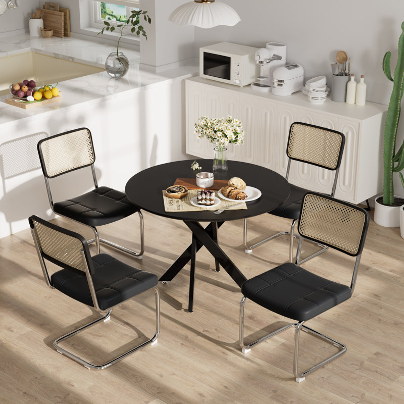 Ensemble de table ronde et de chaises 5 pièces pour petits espaces, Noir, noir, noir, noir, Noir, noir, noir, noir
