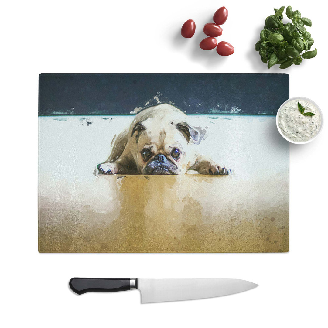 Glass Fawn Pug Dog in Abstract Chopping Board