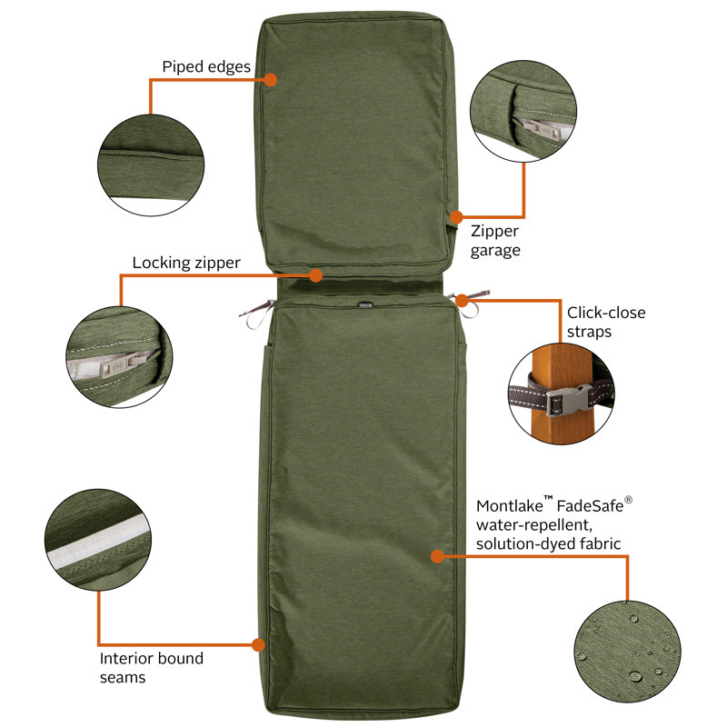 Pina Water-Resistant Patio Chaise Lounge Cushion Cover, 3" H x 72" W x 21" D, Heather Fern