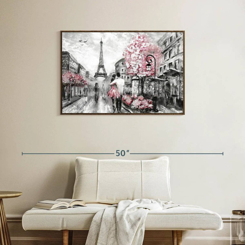 Rose Paris, 37 po x 25 po, Cadre flottant en noyer