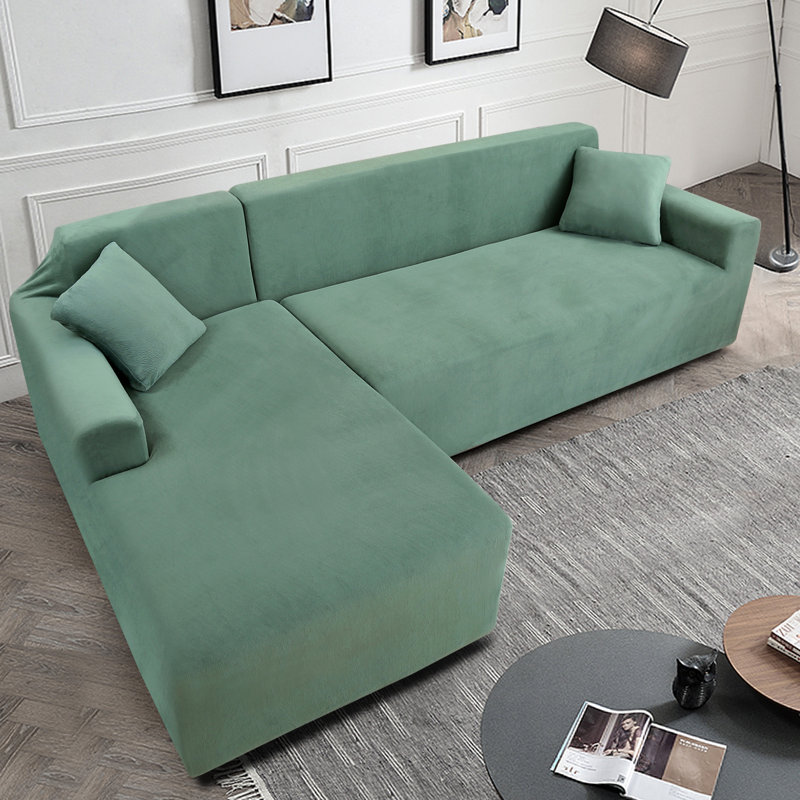 Thick Velvet L-Shaped Sofa Cover - Sectional Sofa Cover With 2 Throw Pillow Covers, Têal